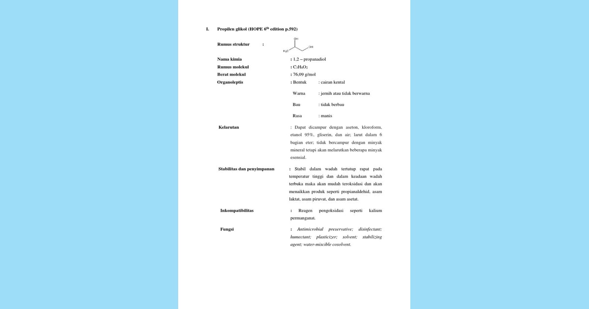 Propilen Glikol: Menguak Sejarah, Sifat Unik, dan Ragam Aplikasinya yang Revolusioner - Propilen Glikol |