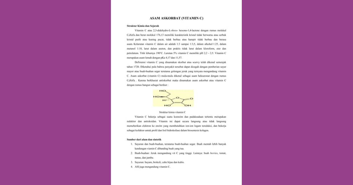Vitamin C: Panduan Lengkap Sejarah, Sifat Kimia, Manfaat Kesehatan, dan Struktur Molekulnya - Asam askorbat (vitamin